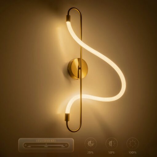 kelvo® GLOW 61683 Μοντέρνο Φωτιστικό Τοίχου – Απλίκα LED 18W 1800lm 360° AC 220-240V IP20 Ρυθμιζόμενο Λευκό CCT με On/Off 2700K/4500K/6000K – Lumileds SMD Chip – Χρυσό Πλατίνα & Λευκό Νήμα – Μ30 x Π15 x Υ70cm – 3 Χρόνια Εγγύηση