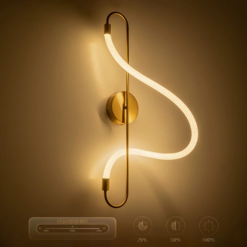 kelvo® GLOW 61683 Μοντέρνο Φωτιστικό Τοίχου – Απλίκα LED 18W 1800lm 360° AC 220-240V IP20 Ρυθμιζόμενο Λευκό CCT με On/Off 2700K/4500K/6000K – Lumileds SMD Chip – Χρυσό Πλατίνα & Λευκό Νήμα – Μ30 x Π15 x Υ70cm – 3 Χρόνια Εγγύηση