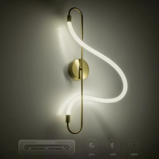 kelvo® GLOW 61683 Μοντέρνο Φωτιστικό Τοίχου – Απλίκα LED 18W 1800lm 360° AC 220-240V IP20 Ρυθμιζόμενο Λευκό CCT με On/Off 2700K/4500K/6000K – Lumileds SMD Chip – Χρυσό Πλατίνα & Λευκό Νήμα – Μ30 x Π15 x Υ70cm – 3 Χρόνια Εγγύηση