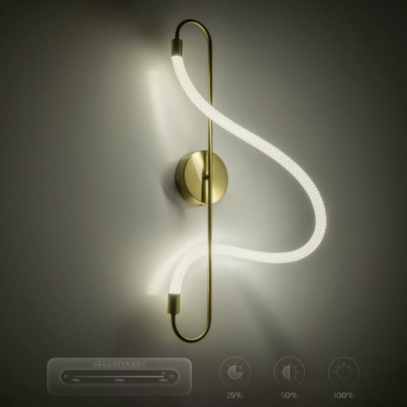 kelvo® GLOW 61683 Μοντέρνο Φωτιστικό Τοίχου – Απλίκα LED 18W 1800lm 360° AC 220-240V IP20 Ρυθμιζόμενο Λευκό CCT με On/Off 2700K/4500K/6000K – Lumileds SMD Chip – Χρυσό Πλατίνα & Λευκό Νήμα – Μ30 x Π15 x Υ70cm – 3 Χρόνια Εγγύηση