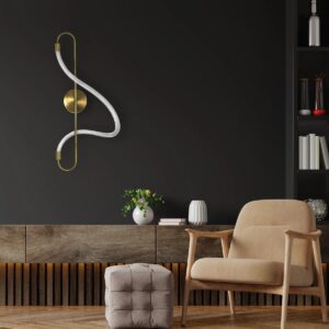 kelvo® GLOW 61683 Μοντέρνο Φωτιστικό Τοίχου – Απλίκα LED 18W 1800lm 360° AC 220-240V IP20 Ρυθμιζόμενο Λευκό CCT με On/Off 2700K/4500K/6000K – Lumileds SMD Chip – Χρυσό Πλατίνα & Λευκό Νήμα – Μ30 x Π15 x Υ70cm – 3 Χρόνια Εγγύηση