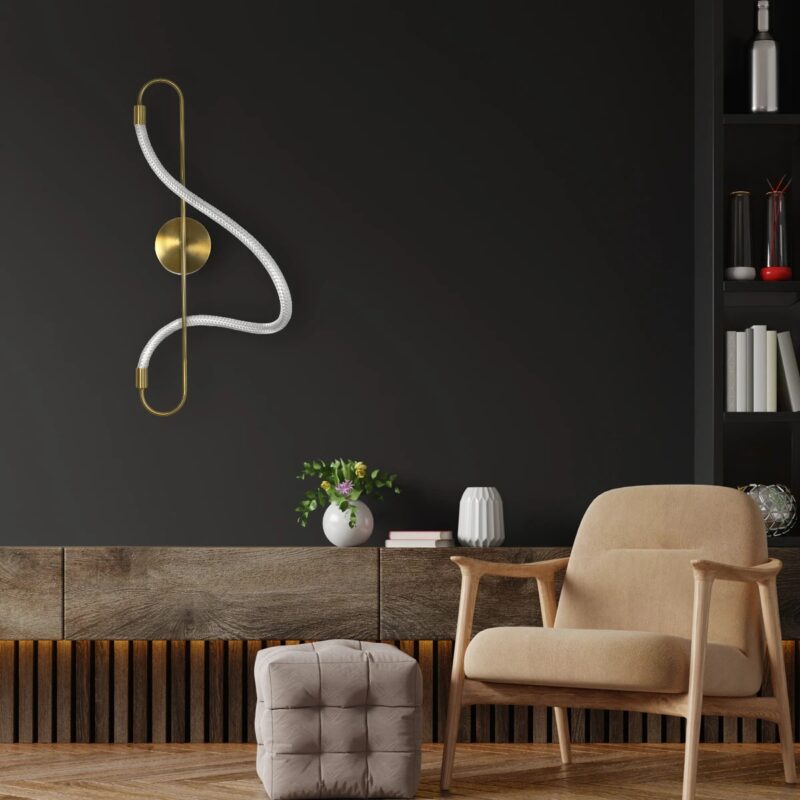 kelvo® GLOW 61683 Μοντέρνο Φωτιστικό Τοίχου – Απλίκα LED 18W 1800lm 360° AC 220-240V IP20 Ρυθμιζόμενο Λευκό CCT με On/Off 2700K/4500K/6000K – Lumileds SMD Chip – Χρυσό Πλατίνα & Λευκό Νήμα – Μ30 x Π15 x Υ70cm – 3 Χρόνια Εγγύηση