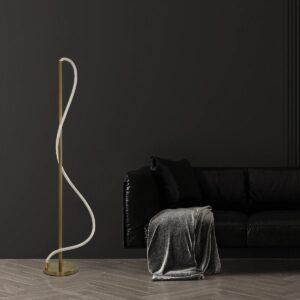 kelvo® GLOW 61686 Μοντέρνο Επιδαπέδιο Φωτιστικό LED 30W 3000lm 360° AC 220-240V IP20 Ρυθμιζόμενο Λευκό CCT με Αφή 2700K/4500K/6000K Dimmable – Lumileds SMD Chip – Χρυσό Πλατίνα & Λευκό Νήμα – Μ45 x Π45 x Υ160cm – 3 Χρόνια Εγγύηση