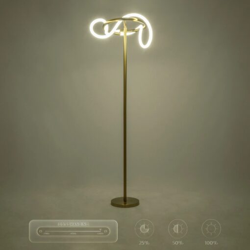 kelvo® GLOW 61687 Μοντέρνο Επιδαπέδιο Φωτιστικό LED 30W 3000lm 360° AC 220-240V IP20 Ρυθμιζόμενο Λευκό CCT με Αφή 2700K/4500K/6000K Dimmable – Lumileds SMD Chip – Χρυσό Πλατίνα & Λευκό Νήμα – Μ45 x Π45 x Υ160cm – 3 Χρόνια Εγγύηση