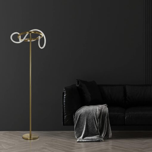 kelvo® GLOW 61687 Μοντέρνο Επιδαπέδιο Φωτιστικό LED 30W 3000lm 360° AC 220-240V IP20 Ρυθμιζόμενο Λευκό CCT με Αφή 2700K/4500K/6000K Dimmable – Lumileds SMD Chip – Χρυσό Πλατίνα & Λευκό Νήμα – Μ45 x Π45 x Υ160cm – 3 Χρόνια Εγγύηση