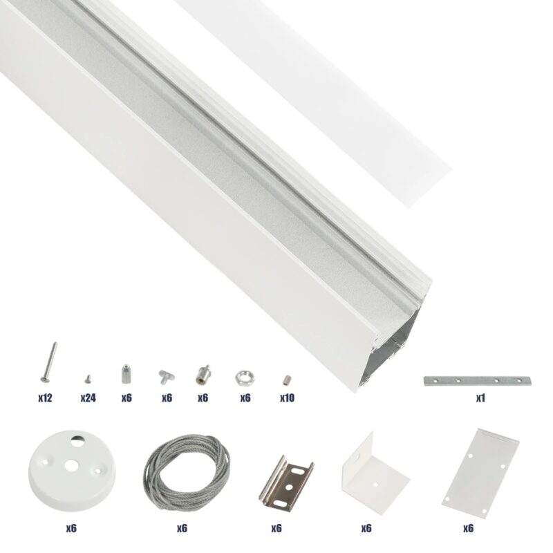 GLOBOSTAR® ALP-LINEAR LUMILINE 61763-3M Επιφανειακό / Κρεμαστό / Επιτοίχιο Προφίλ Αλουμινίου με Λευκό Γαλακτερό Πατητό Κάλυμμα για Ταινίες LED IP20 – Λευκό Ματ – Μ300 x Π3.5 x Υ7cm