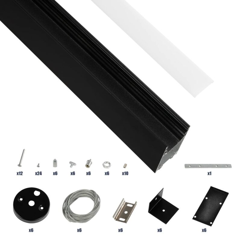 GLOBOSTAR® ALP-LINEAR LUMILINE 61764-3M Επιφανειακό / Κρεμαστό / Επιτοίχιο Προφίλ Αλουμινίου με Λευκό Γαλακτερό Πατητό Κάλυμμα για Ταινίες LED IP20 – Μαύρο Ματ – Μ300 x Π3.5 x Υ7cm