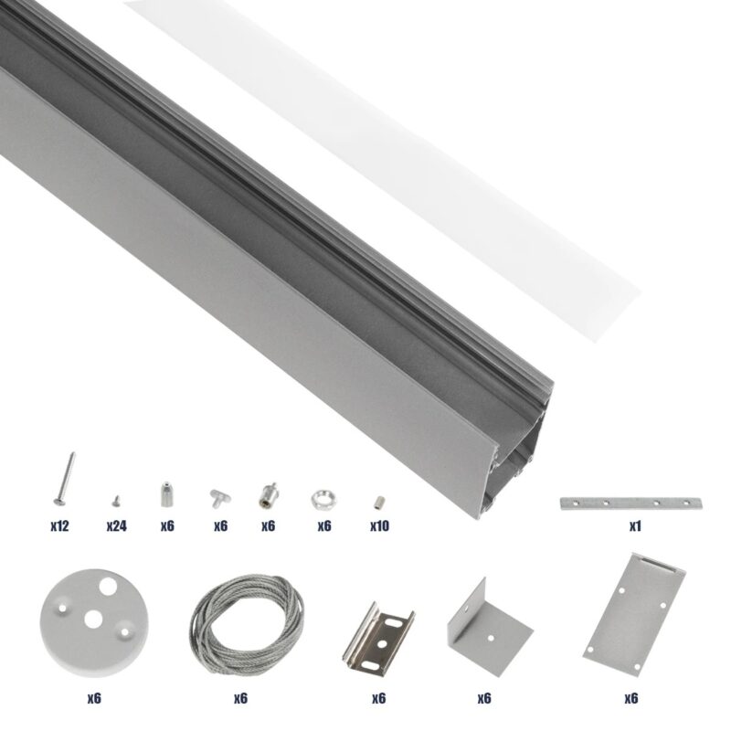 GLOBOSTAR® ALP-LINEAR LUMILINE 61765-3M Επιφανειακό / Κρεμαστό / Επιτοίχιο Προφίλ Αλουμινίου με Λευκό Γαλακτερό Πατητό Κάλυμμα για Ταινίες LED IP20 – Γκρι Ανθρακί Ματ – Μ300 x Π3.5 x Υ7cm