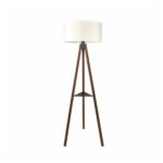 GloboStar® SHELF 204-0129 Μοντέρνο Eπιδαπέδιο Φωτιστικό Μονόφωτο 1 x E27 IP20 Καφέ Ξύλο με Μπεζ Ύφασμα – Μ38 x Π38 x Υ135cm