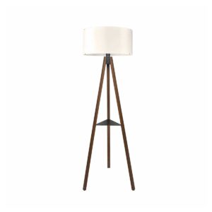 GloboStar® SHELF 204-0129 Μοντέρνο Eπιδαπέδιο Φωτιστικό Μονόφωτο 1 x E27 IP20 Καφέ Ξύλο με Μπεζ Ύφασμα – Μ38 x Π38 x Υ135cm