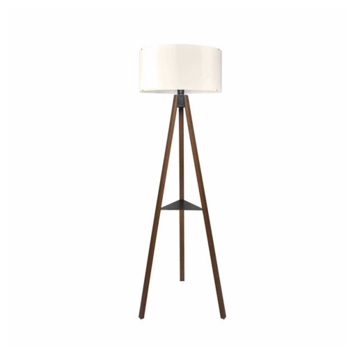 GloboStar® SHELF 204-0129 Μοντέρνο Eπιδαπέδιο Φωτιστικό Μονόφωτο 1 x E27 IP20 Καφέ Ξύλο με Μπεζ Ύφασμα – Μ38 x Π38 x Υ135cm
