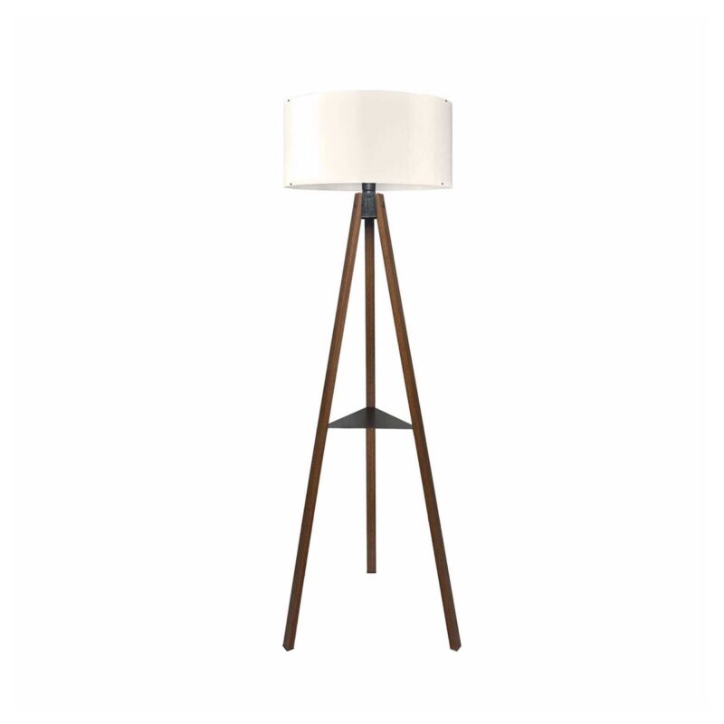 GloboStar® SHELF 204-0129 Μοντέρνο Eπιδαπέδιο Φωτιστικό Μονόφωτο 1 x E27 IP20 Καφέ Ξύλο με Μπεζ Ύφασμα – Μ38 x Π38 x Υ135cm