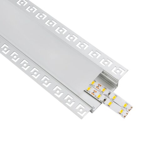 GLOBOSTAR® ALP-PLASTERIN GYPSO 70862-1M Χωνευτό Προφίλ Αλουμινίου Ειδικό για Γυψοσανίδα με Λευκό Γαλακτερό Πατητό Κάλυμμα για Ταινίες LED IP20 – Ασημί & Λευκό – Μ100 x Π8.8 x Υ2cm