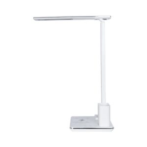 GLOBOSTAR® ZENTIME 76554 Μοντέρνο Επιτραπέζιο Φωτιστικό Γραφείου με Ασύρματη Φόρτιση 15W 3A & Ψηφιακό Ρολόι LED 3.5W 350lm 120° DC 5V με USB-C IP20 Ρυθμιζόμενο Λευκό CCT με Αφή 2700K/4500K/6000K Dimmable – Sanan SMD Chip – Μαύρο – Μ19.5 x Π14.5 x Υ38.8cm – 2 Χρόνια Εγγύηση