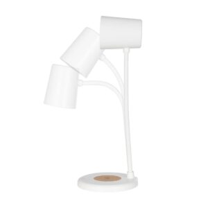 GLOBOSTAR® LUCORA 76555 Μοντέρνο Επιτραπέζιο Φωτιστικό Γραφείου με Ασύρματη Φόρτιση 10W 2A & 4W Bluetooth Ηχείο LED 3W 300lm 120° DC 5V με USB-C IP20 Ρυθμιζόμενο Λευκό CCT με Αφή 2700K/4500K/6000K Dimmable – Sanan SMD Chip – Λευκό – Μ12 x Π12 x Υ32cm – 2 Χρόνια Εγγύηση