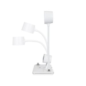 GLOBOSTAR® OLDY 76557 Μοντέρνο Επιτραπέζιο Φωτιστικό Γραφείου με Ασύρματη Φόρτιση 15W 3A, 5W Bluetooth Ηχείο & Ψηφιακό Ρολόι LED 3W 300lm 120° DC 5V με USB-C IP20 Ρυθμιζόμενο Λευκό CCT με Αφή 2700K/4500K/6000K Dimmable – Sanan SMD Chip – Λευκό – Μ13 x Π25 x Υ43cm – 2 Χρόνια Εγγύηση