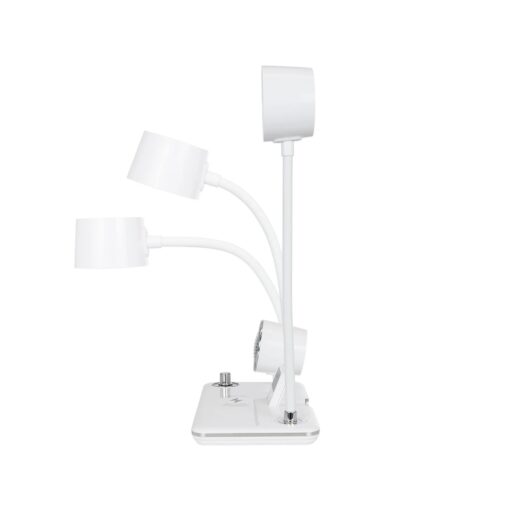GLOBOSTAR® OLDY 76557 Μοντέρνο Επιτραπέζιο Φωτιστικό Γραφείου με Ασύρματη Φόρτιση 15W 3A, 5W Bluetooth Ηχείο & Ψηφιακό Ρολόι LED 3W 300lm 120° DC 5V με USB-C IP20 Ρυθμιζόμενο Λευκό CCT με Αφή 2700K/4500K/6000K Dimmable – Sanan SMD Chip – Λευκό – Μ13 x Π25 x Υ43cm – 2 Χρόνια Εγγύηση