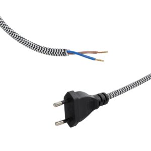 GLOBOSTAR® WHIP 77670 Μοντέρνο DIY Φωτιστικό με Υφασμάτινο Καλώδιο, Ντουί 1 x E27 & Διακόπτη On/Off AC 220-240V IP20 – Ασημί & Μαύρο – Μ140 x Π2.7 x Υ1.9cm