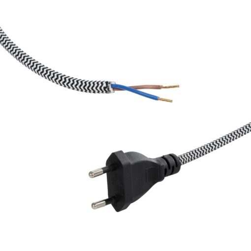 GLOBOSTAR® WHIP 77670 Μοντέρνο DIY Φωτιστικό με Υφασμάτινο Καλώδιο, Ντουί 1 x E27 & Διακόπτη On/Off AC 220-240V IP20 – Ασημί & Μαύρο – Μ140 x Π2.7 x Υ1.9cm