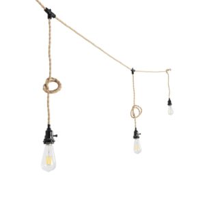 GLOBOSTAR® WHIP 77676 Μοντέρνο DIY Φωτιστικό με Υφασμάτινο Καλώδιο, Ντουί 3 x E27, Διακόπτη On/Off & Πρίζα AC 220-240V IP20 – Μπεζ & Μαύρο – Μ650 x Π5.5 x Υ100cm