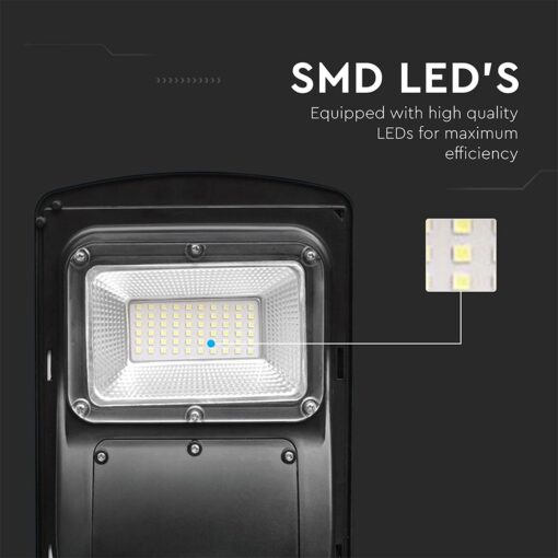 Ηλιακό Φωτιστικό Δρόμου Μαύρο LED 6W 800lm Ψυχρό 6000K IP65 V-TAC με Τηλεχειριστήριο Dimmable – 95532