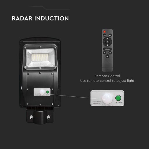 Ηλιακό Φωτιστικό Δρόμου Μαύρο LED 6W 800lm Ψυχρό 6000K IP65 V-TAC με Τηλεχειριστήριο Dimmable – 95532