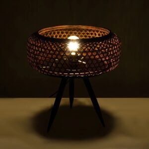 GloboStar® ZORION 999-0040 Vintage Επιτραπέζιο Φωτιστικό Πορτατίφ Μονόφωτο 1 x E27 IP20 Καφέ Ξύλο με Μαύρο Μέταλλο – Μ40 x Π40 x Υ43.5cm