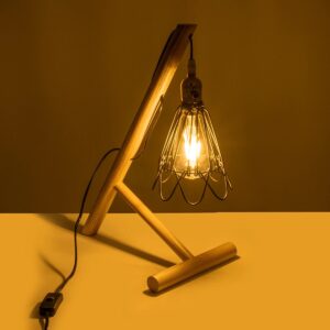 GloboStar® ELMA 999-0239 Μοντέρνο Επιτραπέζιο Φωτιστικό Πορτατίφ Μονόφωτο 1 x E27 IP20 Μπεζ Ξύλο με Μαύρο Μέταλλο – Μ35 x Π20 x Υ43cm