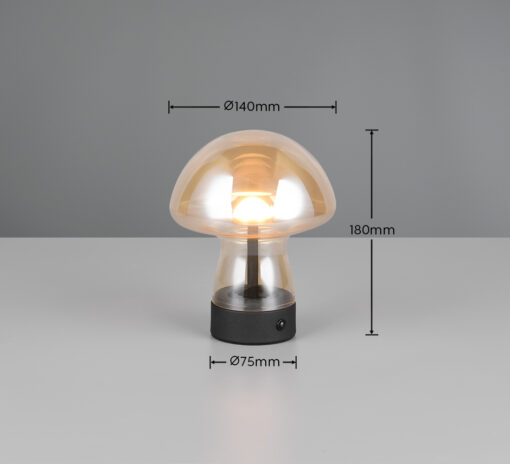 Επαναφορτιζόμενο Πορτατιφ LED Dimmable 1.5W 140lm 3000K Reality Μαύρο με Μελί Γυαλί – R54981113