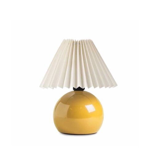 GloboStar® LISBON 204-0155 Μοντέρνο Eπιτραπέζιο Φωτιστικό Μονόφωτο 1 x E27 IP20 Κίτρινο Μέταλλο με Μπεζ Ύφασμα – Μ22 x Π22 x Υ38cm