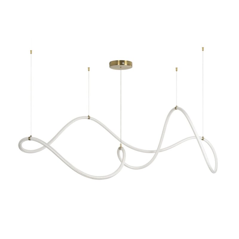 kelvo® GLOW 61668 Μοντέρνο Κρεμαστό Φωτιστικό Οροφής LED 65W 6500lm 360° AC 220-240V IP20 Ρυθμιζόμενο Λευκό CCT με Χειριστήριο από 2700K έως 6000K Dimmable – Lumileds SMD Chip – Χρυσό Πλατίνα & Λευκό Νήμα – Μ150 x Π150 x Υ80cm – 3 Χρόνια Εγγύηση