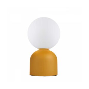 GloboStar® MAGIC 204-0131 Μοντέρνο Eπιτραπέζιο Φωτιστικό Μονόφωτο 1 x E14 IP20 Κίτρινο Μέταλλο με Λευκό Γυαλί – Μ13 x Π13 x Υ28cm