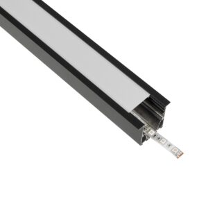GLOBOSTAR® ALP-LINEAR RECESSA 61786-3M Χωνευτό Προφίλ Αλουμινίου με Λευκό Γαλακτερό Πατητό Κάλυμμα για Ταινίες LED IP20 – Μαύρο Ματ – Μ300 x Π3.5 x Υ4cm
