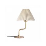 GloboStar® LIVL 204-0169 Μοντέρνο Eπιτραπέζιο Φωτιστικό Μονόφωτο 1 x E27 IP20 Χρυσό Μέταλλο με Μπεζ Ύφασμα – Μ22 x Π22 x Υ34cm