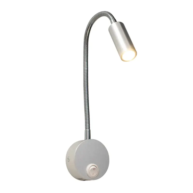 GloboStar® READING 00859 Μοντέρνο Μεταλλικό Φωτιστικό Τοίχου Απλίκα Reading Light CREE LED 3W 300lm 35° AC 85-265V Μονόφωτο Ασημί με Ρυθμιζόμενο Σώμα Σπιράλ & Διακόπτη On / Off Θερμό Λευκό 2700K Μ6.5 x Π20 x Υ20cm