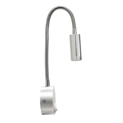 GloboStar® READING 00859 Μοντέρνο Μεταλλικό Φωτιστικό Τοίχου Απλίκα Reading Light CREE LED 3W 300lm 35° AC 85-265V Μονόφωτο Ασημί με Ρυθμιζόμενο Σώμα Σπιράλ & Διακόπτη On / Off Θερμό Λευκό 2700K Μ6.5 x Π20 x Υ20cm