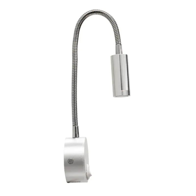 GloboStar® READING 00859 Μοντέρνο Μεταλλικό Φωτιστικό Τοίχου Απλίκα Reading Light CREE LED 3W 300lm 35° AC 85-265V Μονόφωτο Ασημί με Ρυθμιζόμενο Σώμα Σπιράλ & Διακόπτη On / Off Θερμό Λευκό 2700K Μ6.5 x Π20 x Υ20cm
