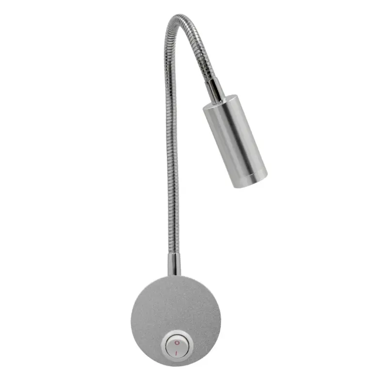 GloboStar® READING 00859 Μοντέρνο Μεταλλικό Φωτιστικό Τοίχου Απλίκα Reading Light CREE LED 3W 300lm 35° AC 85-265V Μονόφωτο Ασημί με Ρυθμιζόμενο Σώμα Σπιράλ & Διακόπτη On / Off Θερμό Λευκό 2700K Μ6.5 x Π20 x Υ20cm