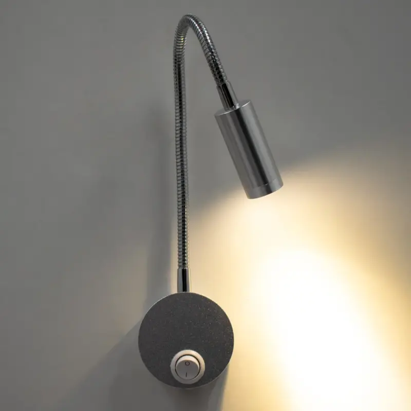 GloboStar® READING 00859 Μοντέρνο Μεταλλικό Φωτιστικό Τοίχου Απλίκα Reading Light CREE LED 3W 300lm 35° AC 85-265V Μονόφωτο Ασημί με Ρυθμιζόμενο Σώμα Σπιράλ & Διακόπτη On / Off Θερμό Λευκό 2700K Μ6.5 x Π20 x Υ20cm