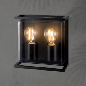 ΑΠΛΙΚΑ ΤΟΙΧΟΥ ΜΕΤΑΛΛΙΚΗ Ε27 2Χ20W 220X220X95mm IP65 ΜΑΥΡΗ ARTE ILLUMINA EUROLAMP – 145-20635