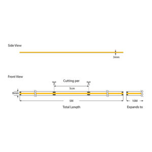 ΤΑΙΝΙΑ LED COB 5M 12W 24V 6500K 480L/M IP44 PRO EUROLAMP – 145-72020