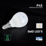 LED Λάμπα E14 Γλομπάκι P45 V-TAC Cree Chip 6.5W 600lm Θερμό Λευκό 3000K 6yrs Wty – 218656