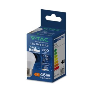 LED Λάμπα E27 Γλομπάκι P45 V-TAC Cree Chip 6.5W 600lm Φυσικό Λευκό 4000K 6yrs Wty – 21867-6
