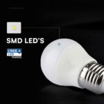 LED Λάμπα E27 Γλομπάκι P45 V-TAC Cree Chip 6.5W 600lm Φυσικό Λευκό 4000K 6yrs Wty – 21867-6