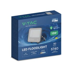 LED Προβολέας 50W Αδιάβροχος IP65 V-TAC Cree Chip Μαύρος 115° 5740lm Θερμό Λευκό 3000K 6yrs Wty – 231996