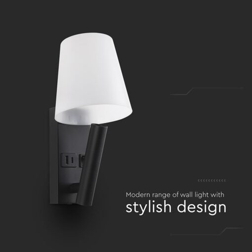 Φωτιστικό Τοίχου Κρεβατιού Ξενοδοχείου 2W LED CREE Chip Μαύρο Σώμα με Θύρες Φόρτισης USB 3000K  V-TAC – 240016
