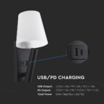 Φωτιστικό Τοίχου Κρεβατιού Ξενοδοχείου 2W LED CREE Chip Μαύρο Σώμα με Θύρες Φόρτισης USB 3000K  V-TAC – 240016