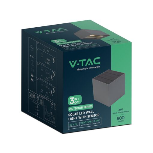 Ηλιακό Φωτιστικό Τοίχου 3W LED CCT Aνθρακί IP65 V-TAC – 24089