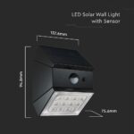 2.5W LED Ηλιακό Φωτιστικό Τοίχου Περιστρεφόμενο Μαύρο με Ανιχνευτή Κίνησης CCT IP65 V-TAC – 24096
