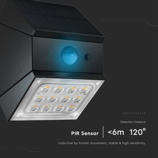 2.5W LED Ηλιακό Φωτιστικό Τοίχου Περιστρεφόμενο Μαύρο με Ανιχνευτή Κίνησης CCT IP65 V-TAC – 24096